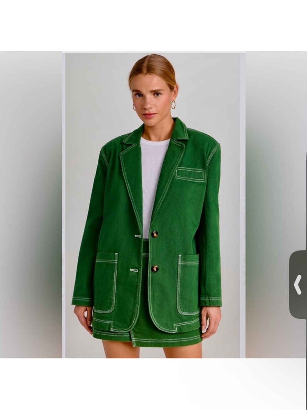 Blank NYC Green Contrast-Stitch Blazer Jacket